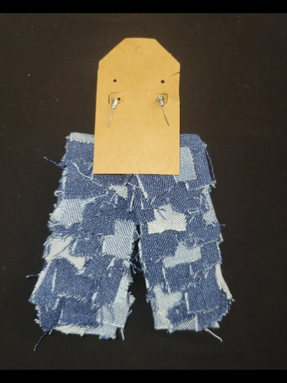 Handmade Patchwork Denim Statement Dangle Earrings